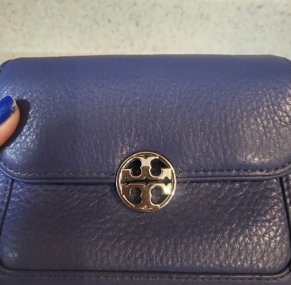 Tory Burch Duet Chain Micro shoulder purse bag in Marlon blue pebbled leather - Picture 9 of 15